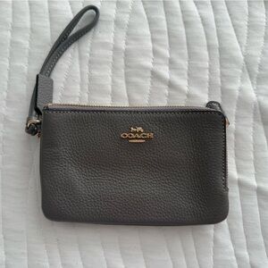Gray Leather Wristlet Double side zipper